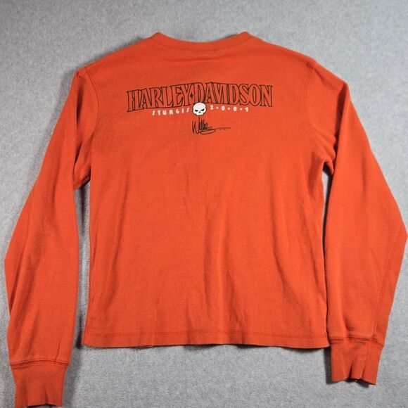 Vintage Womens Henley Thermal Harley Davidson T Shirt 2001 made in USA Large - Picture 7 of 12